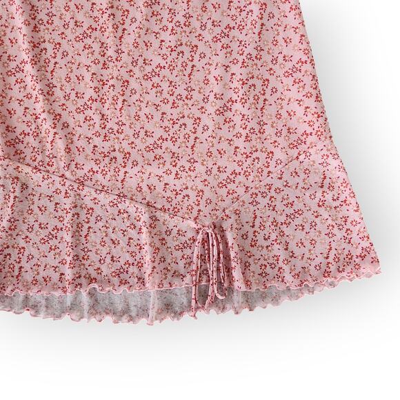 Vintage Y2K No Boundaries Pink Floral Elastic Waist Fairy Ruffle Hem Skirt M - Picture 3 of 8